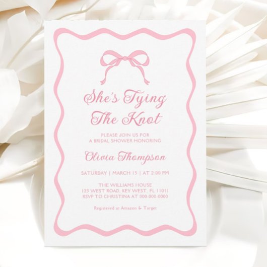 Invitation Pink She's Tying the Knot Bow Fête des mariées