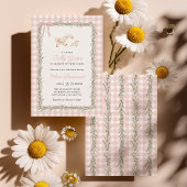 Invitation Pink Silly Goose Green Gingham Baby Shower Invite