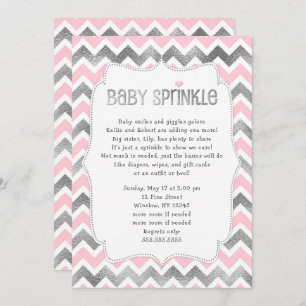 Invitation Pink Silver Baby Sprinkle fille baby shower invita