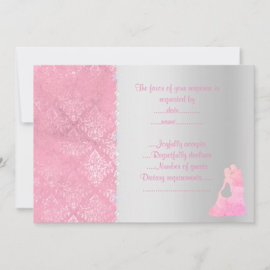 Invitation Pink Silver couple de danse rsvp (Devant)