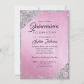 Invitation Pink Silver Dentelle Diamond Étincelle Gown Quince (Dos)
