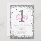 Invitation Pink & Silver Girls ONE 1er anniversaire (Devant)