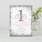 Invitation Pink & Silver Girls ONE 1er anniversaire (Debout devant)