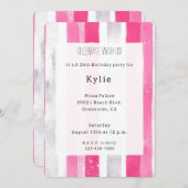 Invitation Pink Silver Glam Stripes Anniversaire (Devant / Derrière)