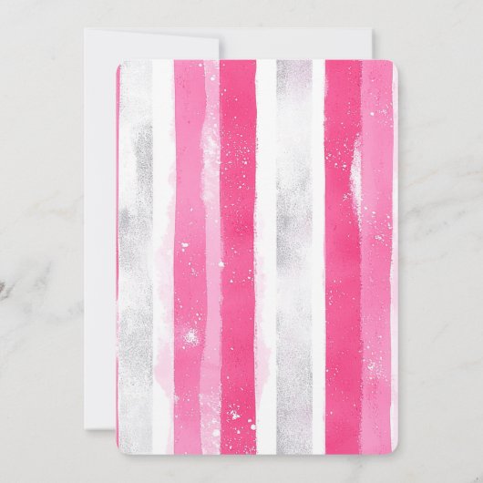 Invitation Pink Silver Glam Stripes Anniversaire (Dos)