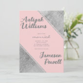 Invitation Pink silver glitter script calligraphy wedding (Debout devant)