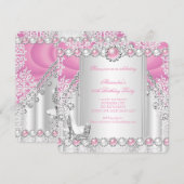 Invitation Pink Silver High Heels Pearthday Party 3 (Devant / Derrière)