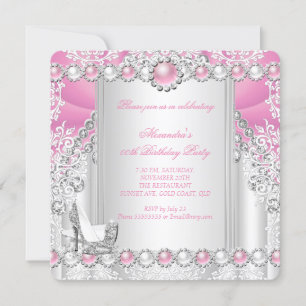 Invitation Pink Silver High Heels Pearthday Party 3
