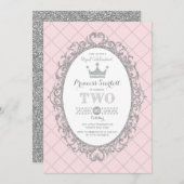Invitation Pink Silver Princess 2e fête d'anniversaire Couron (Devant / Derrière)