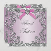 Invitation Pink Silver Rose Sweet 16 Anniversaire (Devant / Derrière)