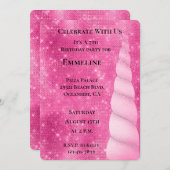 Invitation Pink Silver Sparkle Glam Unicorn Anniversaire (Devant / Derrière)