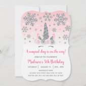 Invitation Pink & Silver Winter Unicorn Magique Anniversaire (Devant)
