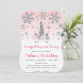 Invitation Pink & Silver Winter Unicorn Magique Anniversaire (Debout devant)
