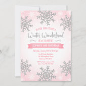Invitation Pink Silver Winter Wonderland Girl Anniversaire (Devant)