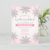 Invitation Pink Silver Winter Wonderland Girl Anniversaire (Debout devant)