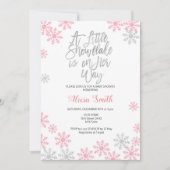 Invitation Pink Silver Winter Wonderland Girl Baby shower (Devant)