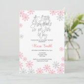 Invitation Pink Silver Winter Wonderland Girl Baby shower (Debout devant)