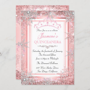 Invitation Pink Silver Winter Wonderland Quinceanera Party