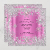 Invitation Pink Silver Winter Wonderland Snowflakes Party (Devant / Derrière)
