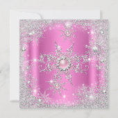 Invitation Pink Silver Winter Wonderland Snowflakes Party (Dos)