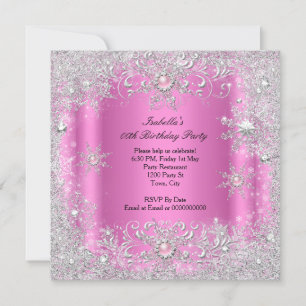 Invitation Pink Silver Winter Wonderland Snowflakes Party