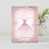 Invitation Pink Silver Winter Wonderland Sweet 16 Anniversair (Debout devant)