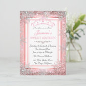 Invitation Pink Silver Winter Wonderland Sweet 16 Party (Debout devant)