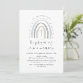 Invitation Pink Simple Boho Rainbow Cross Girl Baptism (Debout devant)