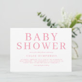 Invitation Pink Simple Typographie Stripes Girl Baby shower (Debout devant)