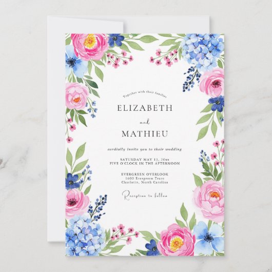 Invitation Pink Sky Blue Resplendent Spring Wedding (Devant)