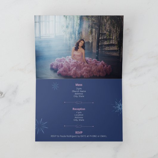 Invitation Pink & Slate Blue Paris Fireworks Quinceañera (Intérieur)