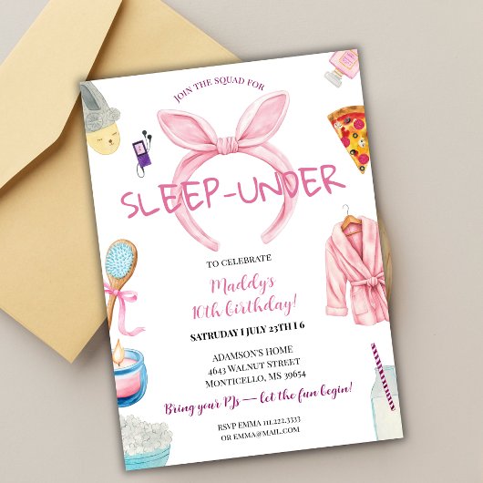 Invitation Pink Sleep Under Pajama Slumber Birthday Party