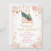 Invitation  Pink Sleigh Winter Onederland Anniversaire Invita (Devant)