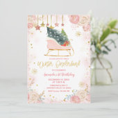 Invitation  Pink Sleigh Winter Onederland Anniversaire Invita (Debout devant)
