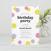 Invitation Pink Smiling Happy Face Anniversaire de enfant Par (Debout devant)
