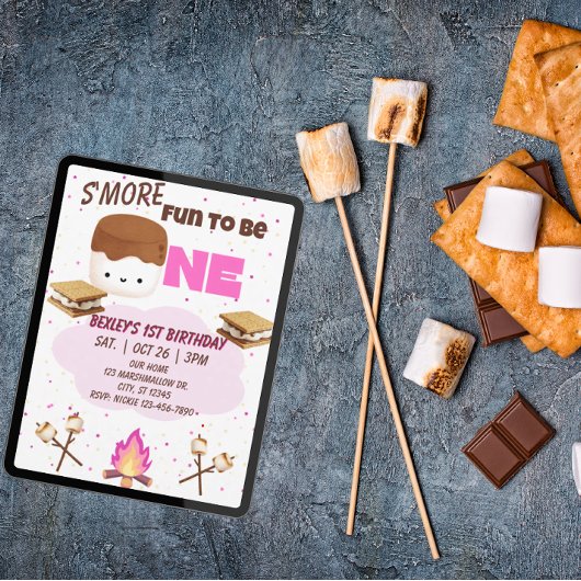 Invitation Pink, S'more Fun to be One, 1st Birthday
