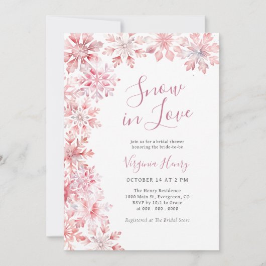 Invitation Pink Snow In Love Bridal Shower (Devant)