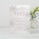 Invitation Pink Snowflake Baby Son Baby shower virtuel froid (Debout devant)