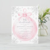 Invitation Pink Snowflake Christmas Winter Baby girl shower (Debout devant)