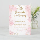 Invitation Pink Snowflake est sur le chemin Baby shower d'hiv (Debout devant)