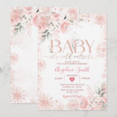 Invitation Pink Snowflake Floral Its Cold Outside Baby Shower (Devant / Derrière)