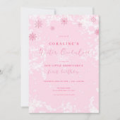 Invitation Pink Snowflake Hiver Onederland Anniversaire Invit (Devant)