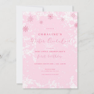 Invitation Pink Snowflake Hiver Onederland Anniversaire Invit