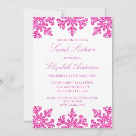 Invitation Pink Snowflake hiver Sweet 16 (Devant)