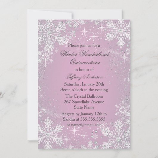 Invitation Pink Snowflake hiver Wonderland Quinceanera (Dos)