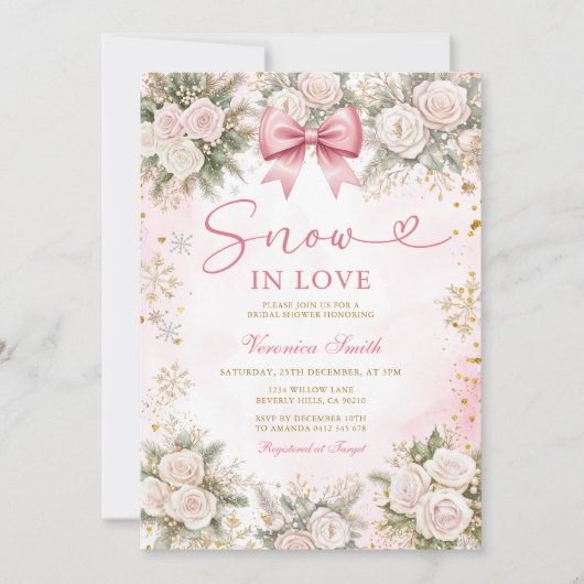 Invitation Pink Snowflake Snow in Love Winter Bridal Shower (Devant)