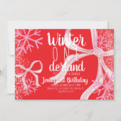 Invitation Pink Snowflake Snowy Script First Birthday Bow (Devant)