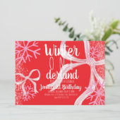 Invitation Pink Snowflake Snowy Script First Birthday Bow (Debout devant)