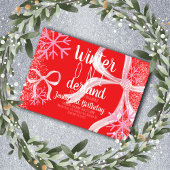 Invitation Pink Snowflake Snowy Script First Birthday Bow