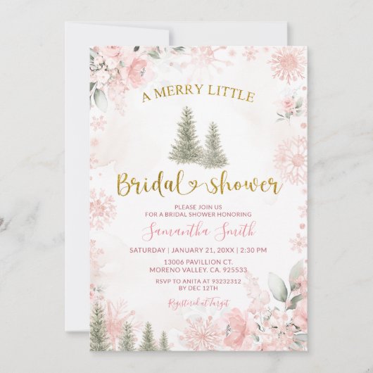 Invitation Pink Snowflake Winter A Merry Little Bridal Shower (Devant)